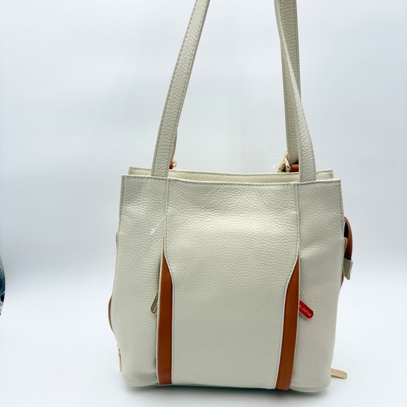 Valentina Italian Leather Cream Convertible Backpack Shoulder Bag Purse - Picture 1 of 16